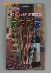 K8301/4 4PCS BEAR DESIGN DRINKINH STIRRER SET