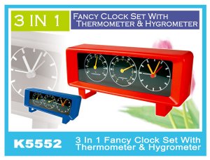 K5552 3 In 1 Fancy Clock Set With Thermometer & Hygrometer