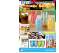 K236/4 S/4 PLASTIC INSULATED TUMBLER (16 OZ)