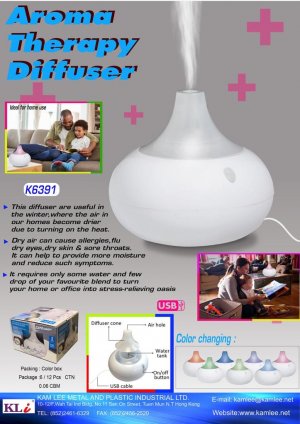 K6391 AROMA DIFFUSER & HUMIDIFIER WITH COLOUR CHANGING LIGHT.