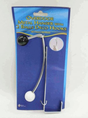 K6157 OVERDOOR METAL HANGER WITH 2 BALL DECO HOOKS