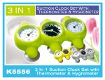 K5556 3 In 1 Suction Clock Set With Thermometer & Hygrometer